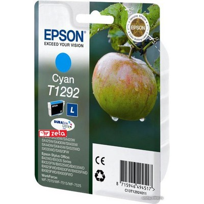Картридж EPSON T1292 голубой повышенной емкости для SX425/SX525/BX305/BX320/BX625