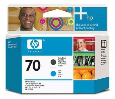 Печатающая головка HP 70 черная матовая и голубая (16000 стр)
