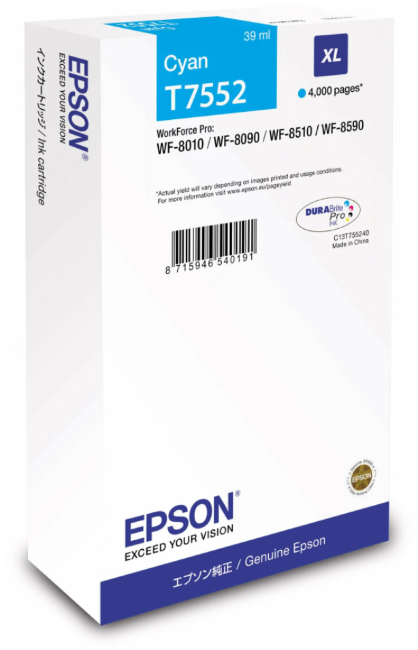 Картридж EPSON T7552 голубой повышенной емкости для WF-8090/8590