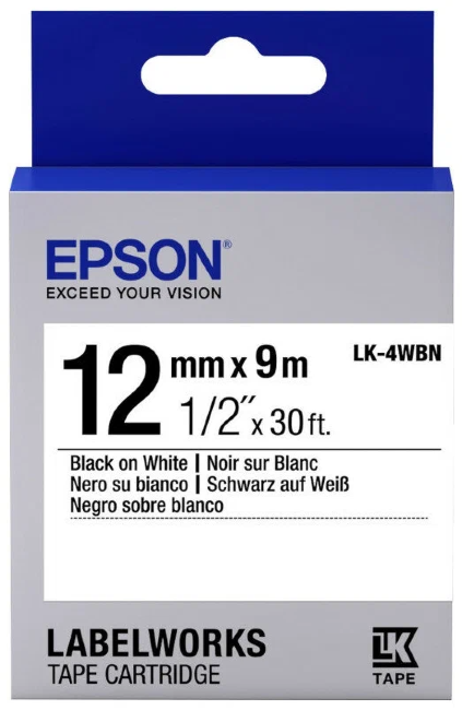 Термотрансферная лента EPSON LK-4WBN 12мм x 9м, Black on White