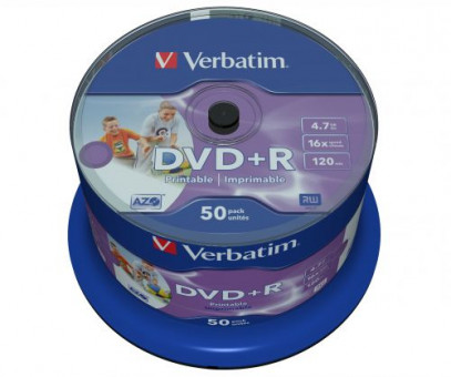 Диск DVD+R Verbatim 4.7 Gb, 16x, Cake Box (50), (50/200)